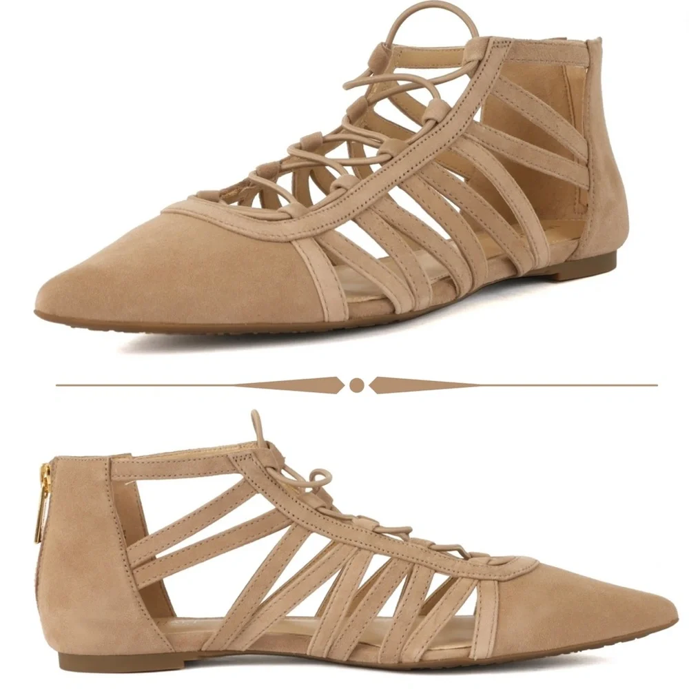 Michael Kors Clarissa Nude Suede Flat Sandals Leather Pointed Toe Slide Flats 8 - Picture 7 of 11